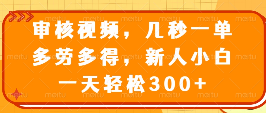 审核视频项目，几秒一单，多劳多得，新人小白一天轻松300+-鸭行天下创业社