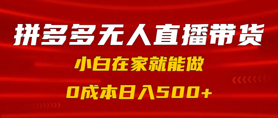 拼多多无人直播带货，小白在家就能做，0成本日入500+-鸭行天下创业社