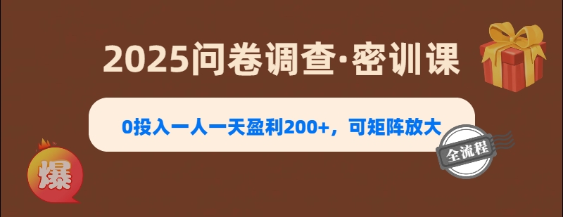2025《问卷调查》0投入一人一天盈利200+，可矩阵放大-鸭行天下创业社