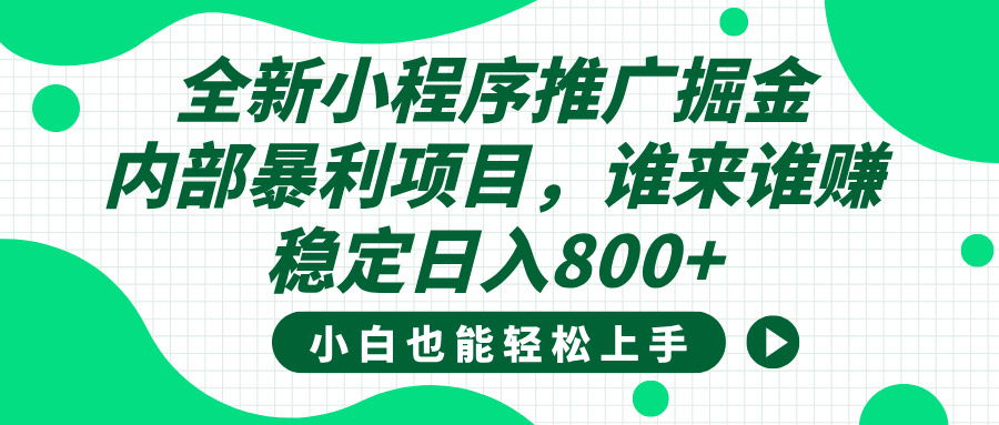 全新小程序推广掘金，内部暴利项目，小白轻松上手，稳定日入800+-鸭行天下创业社