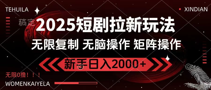 2025短剧拉新玩法，无需注册登录，无限0撸，无脑批量操作日入2000+-鸭行天下创业社
