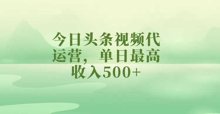 今日头条视频代运营，单日最高收入500+-鸭行天下创业社