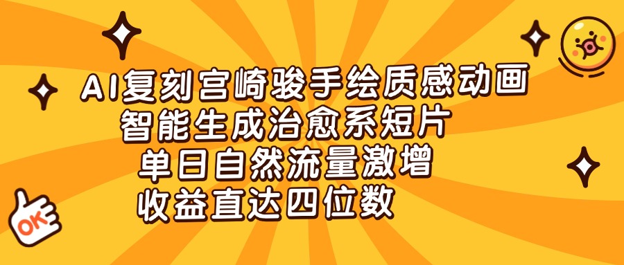 AI复刻宫崎骏手绘质感动画，智能生成治愈系短片，单日自然流量激增，收益直达四位数-鸭行天下创业社