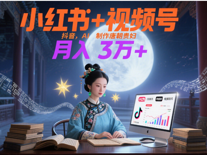 小红书+视频号+抖音，AI轻松制作唐朝贵妇IP，毒鸡汤、励志、减肥瘦身、养生赛道轻松切入，每天30分钟，轻松产出N条，月入3万+ -鸭行天下创业社