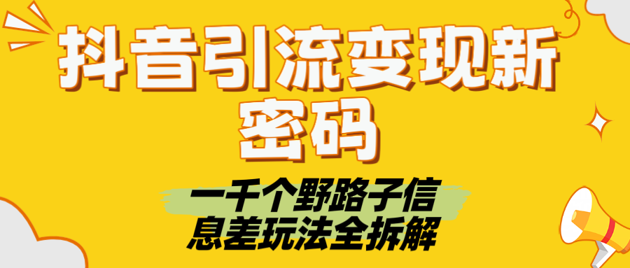 抖音引流变现新密码！一千个野路子信息差玩法全拆解-鸭行天下创业社