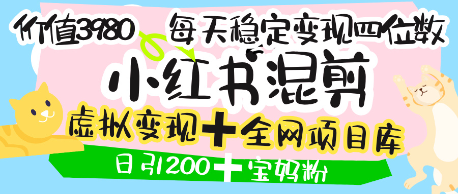 价值3980的小红书混剪， 虚拟变现 ＋全网项目库 ， 日引200+宝妈创业粉，每天稳定四位数变现-鸭行天下创业社