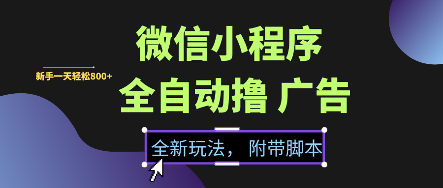 微信小程序挂机撸广告，全新玩法，新手一天轻松800+【附带脚本】-鸭行天下创业社