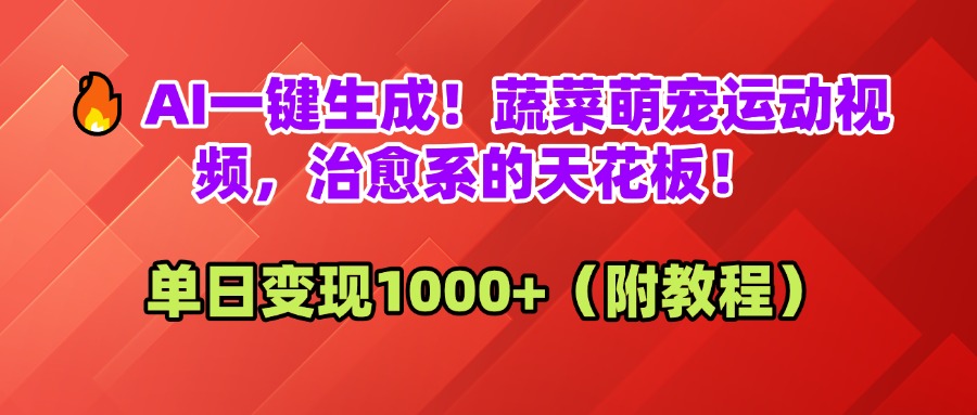 AI一键生成！蔬菜萌宠运动视频，治愈系的天花板！单日变现1000+（附教程）-鸭行天下创业社