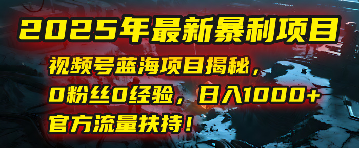 2025年最新暴利项目：视频号蓝海项目揭秘，0粉丝0经验，日入1000+，官方流量扶持！-鸭行天下创业社