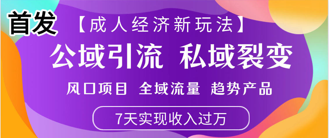 首发：【成人经济新玩法】市面独家玩法，风口项目、全域流量、趋势产品，7天实现月入过万-鸭行天下创业社