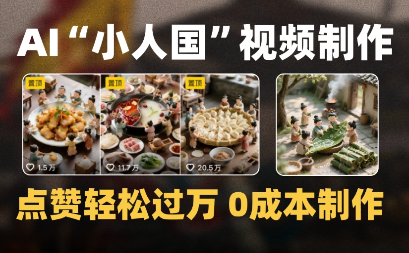 爆款1000W+微缩景观迷你小人国AI视频，0成本制作全流程教学-鸭行天下创业社