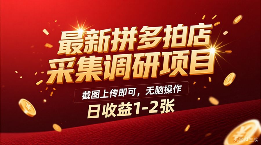 最新拼多多拍店采集调研项目,截图上传即可,无脑操作,日收益1-2张-鸭行天下创业社