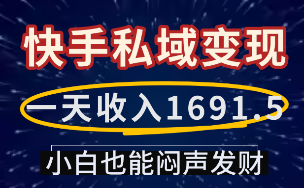 一天收入1691.5,快手私域变现,小白也能闷声发财-鸭行天下创业社