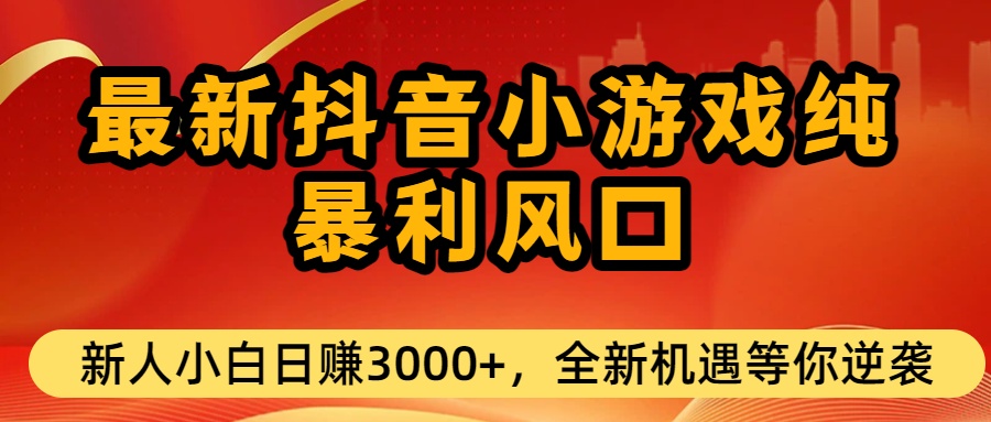 最新抖音小游戏纯暴利风口!小白单日稳赚3000+，全新机遇千万别错过-鸭行天下创业社