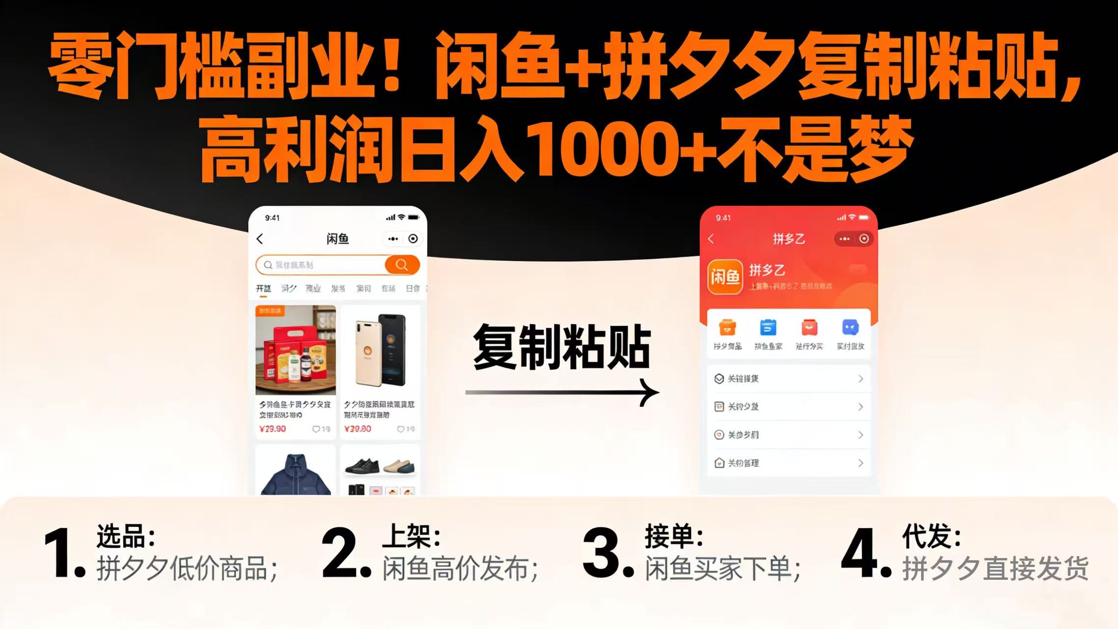 零门槛副业!闲鱼 + 拼夕夕复制粘贴,高利润日入 1000 + 不是梦-鸭行天下创业社