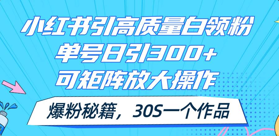 小红书引高质量白领粉，单号日引300+，可放大操作，爆粉秘籍！30s一个作品-鸭行天下创业社