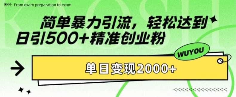 简单暴力引流轻松达到日引500+精准创业粉，单日变现2k【揭秘】-鸭行天下创业社