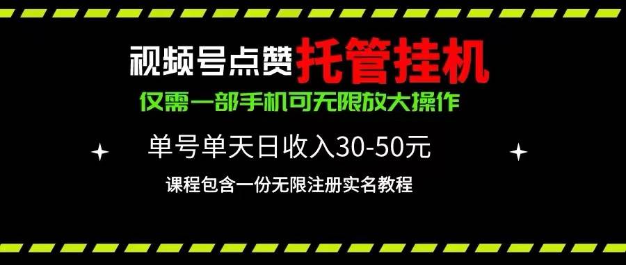 视频号点赞托管挂机，单号单天利润30~50，一部手机无限放大（附带无限…-鸭行天下创业社