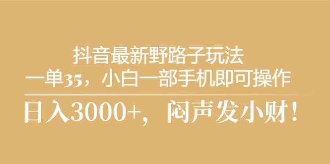 抖音最新野路子玩法，一单35，小白一部手机即可操作，，日入3000+，闷…-鸭行天下创业社