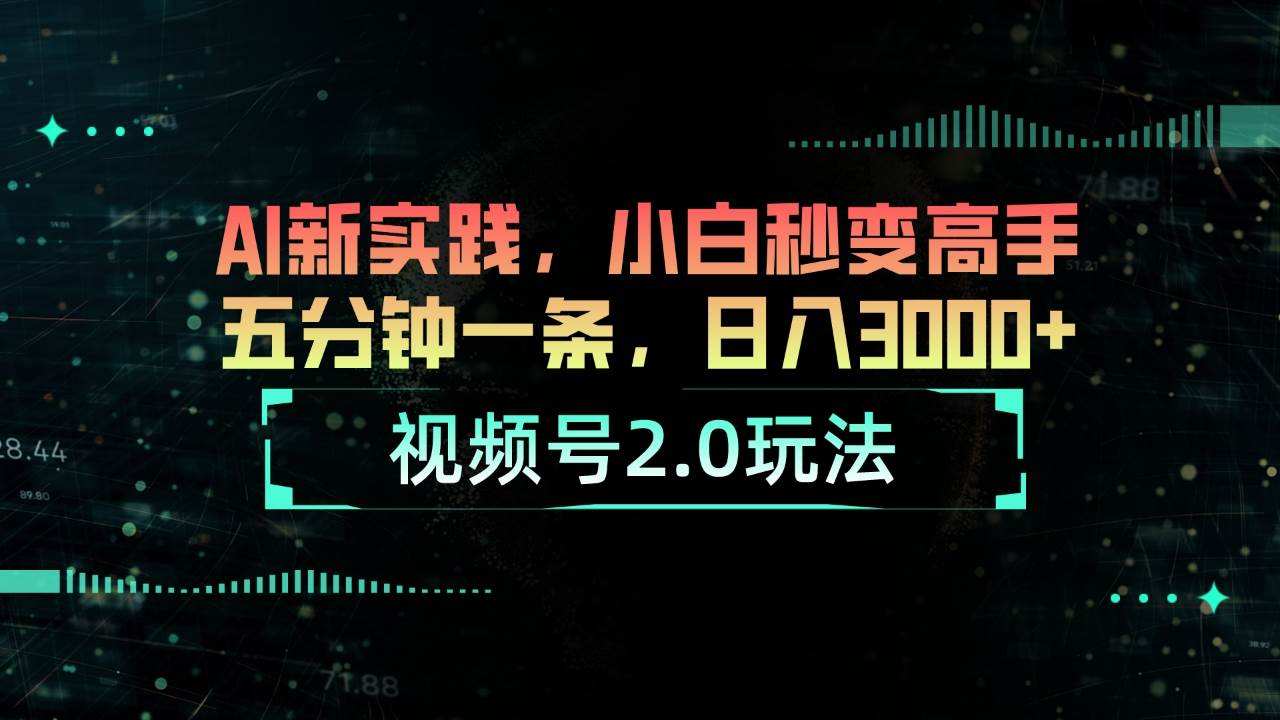 视频号2.0玩法 AI新实践，小白秒变高手五分钟一条，日入3000+-鸭行天下创业社