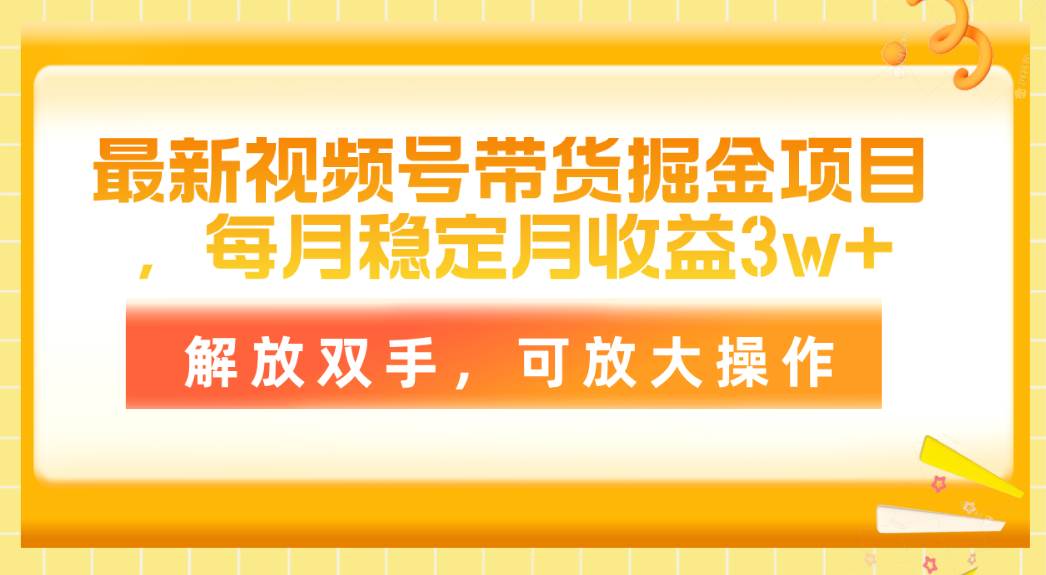 最新视频号带货掘金项目，每月稳定月收益3w+，解放双手，可放大操作-鸭行天下创业社