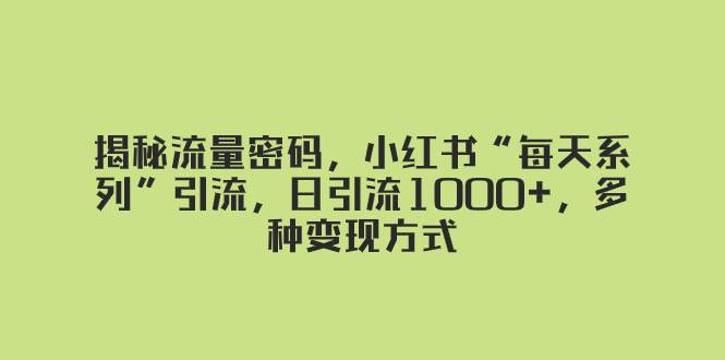 揭秘流量密码，小红书“每天系列”引流，日引流1000 ，多种变现方式-鸭行天下创业社